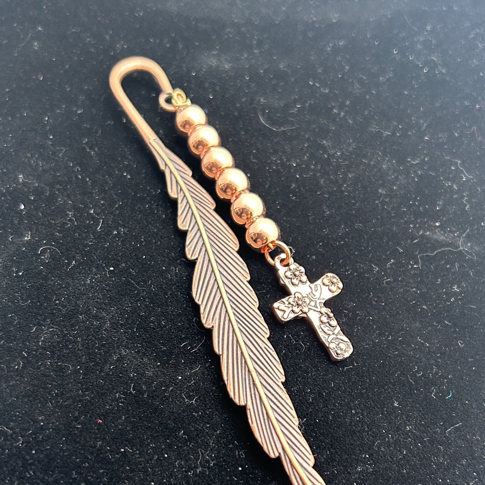Rose Gold Feather and Cross Bookmark